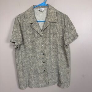 Barry‎ Bricken Womens 100% Silk Short Sleeve Abstract Print Button Down Shirt M